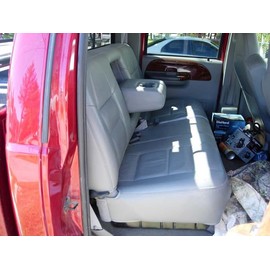 Durafit Seat Covers Made to fit 2002-2006 F250-F450 XCab and Crew Cab Rear Solid Bench Seats with Integrated Center Armrest with Two Cup Holders. Made in Dark Gray Leatherette