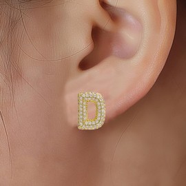 Gold Bubble Initial Letter Stud Earrings for Women Cubic Zirconia Minimalist Alphabet Number Earrings Initial Gifts Jewelry for Women, one size, Copper, No Gemstone