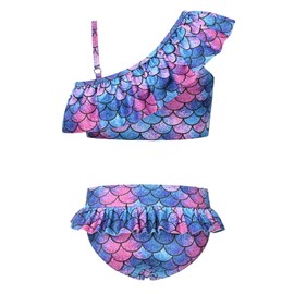 CHILDRENSTAR - Traje de baño de dos piezas para niñas, traje de baño con volantes, tankini para niños, Sirena 798, 12-13 Años