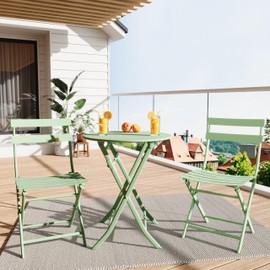 3 Piece Bistro Set Outdoor Indoor, Folding Bistro Table and Chairs Set of 2, Waterproof Patio Furniture for Balcony Porch Apartment Garden(Green)