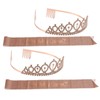 2 Sets Bridal Sash Rhinestone Tiara Kit Shiny Rose Gold