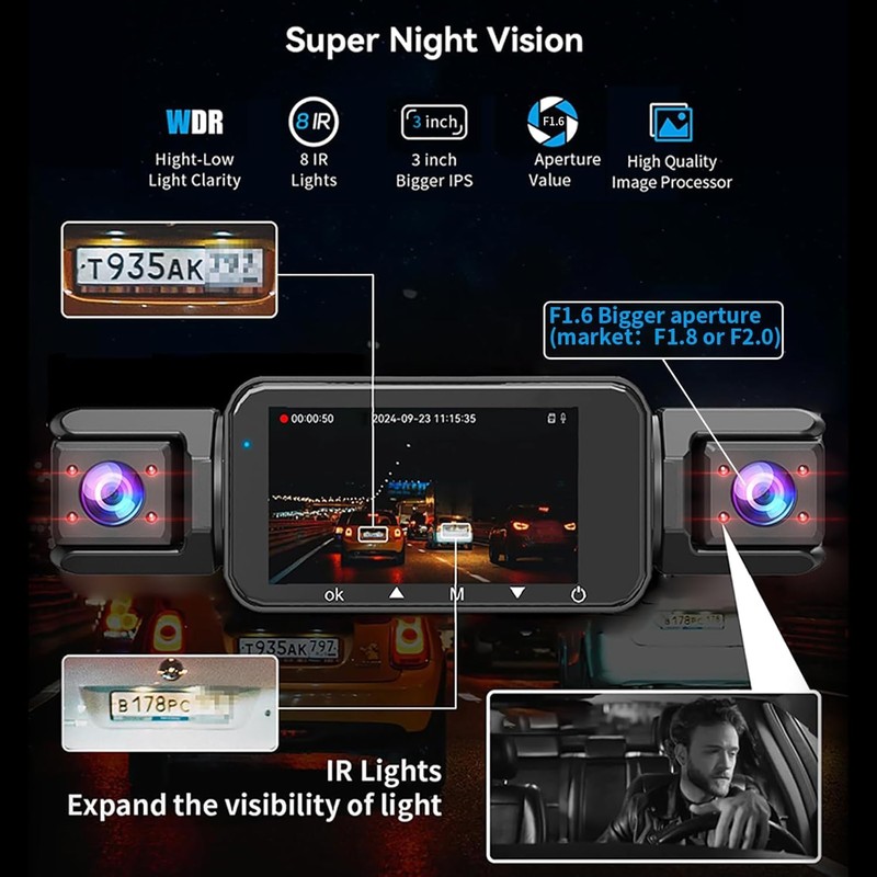 4 Channel Dash Cam Front and Rear Cabin, 360 Dash