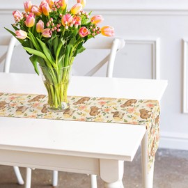 AnyDesign Easter Bunny Table Runner Watercolor Boho Floral Rabbit Chicken Dining Table Decor Farmhouse Spring Table Cover for Kitchen Indoor Outdoor Home Party Supplies, 13 x 72 Inch