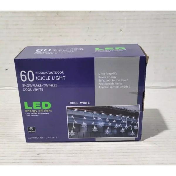 Unbranded 60 Indoor or Outdoor LED Icicle Snowflake Light Twinkle