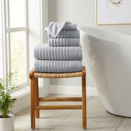 Grey Bath Towel Set - 100% Combed Cotton 6 Piece Towel Set - 2 Bath Towels, 2 Hand Towels, 2 Washcloths - Absorbent & Quick-Dry Towels for Bathroom - Zero-Twist, Combed Cotton (Light Grey)