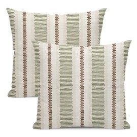 GOLIANDA Brown Sage Green Pillow Covers 16x16 Set of 2 Boho Outdoor Striped Throw Pillow Covers Abstract Modern Geometry Decorative Pillowcase Farmhouse Linen Cushion Case Decorations for Sofa Couch