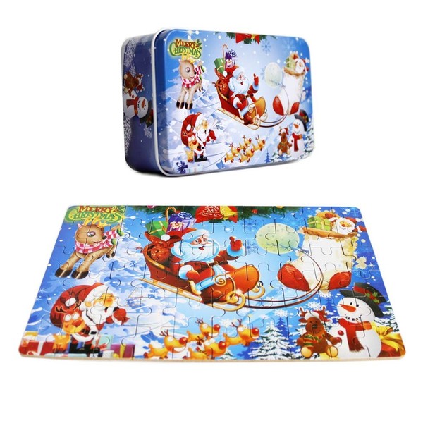 Goodplay 60 Piece Wooden Jigsaw Puzzle in an Box Merry Christmas Xmas Santa Claus Early Childhood Education Puzzle Wooden Cartoon Toys