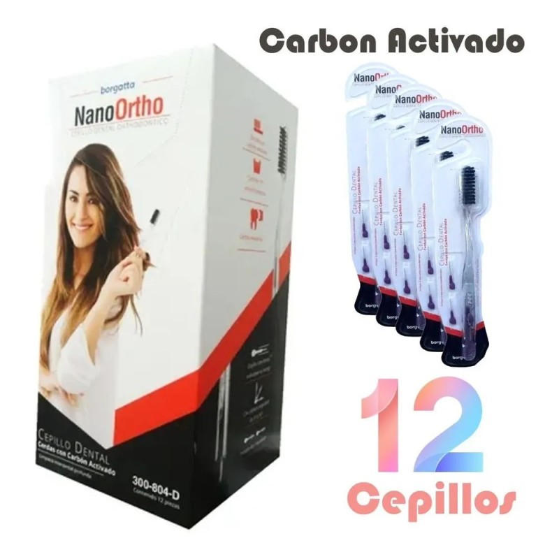 Cepillo de dientes Borgatta Ortodoncia Nano Ortho medio pack x