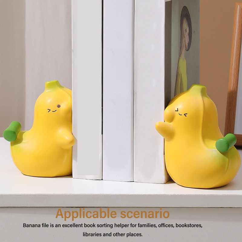 2Pcs Banana Bookend Hugging Bookends Cartoon Resin Bookend Book Stopper