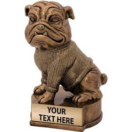 Crown Awards 4.5" Bulldog Sculpture, Custom Resin Mascot Trophies with Customized Engraving Prime