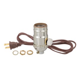 B&P Lamp® Vintage Table Lamp Rewiring Kit with a Nickel Plated Full-Range Dimmer Socket and a Clear Silver Cord Set