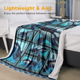 Killer Whale Orca Blanket, Killer Whale Orca Gifts for Women Men, Cozy Fuzzy Soft Throw Blanket for Couch Bed Sofa Travel, Lightweight Plush Flannel Fleece Blankets and Throws Twin Size 60" x 80"