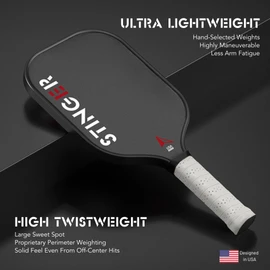 Stinger Pro Pickleball Paddle, USAPA Approved, Ultralight, 3 Layer T700 Raw Carbon Fiber, 16mm EdgeFoam PP Core, Thermoformed, Control, Power & Spin
