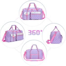 Travel Bag for Children Sports Bag with Shoe Compartment Overnight Duffel Ballet Dance Sports Carry On Weekender Kids Duffle Bag, Purple-Star, Sporty