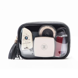 XIAOLER Clear Makeup Bag Organizer for Women, Double Sided Cosmetic Travel Bag with Visual Window & Dual Zippers,PU Leather Waterproof Travel Toiletry Bag Portable Make up Pouch for Home Office