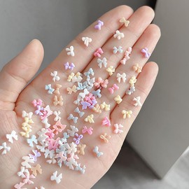 80pcs 3D Colorful Bow Nail Charms Bows for Nails Supplies Small Bow Charms for Nails Design Kawaii Nail Bows Decor Tiny Resin Accessories Little Bowknot Bowtie Charm Manicure Decorations