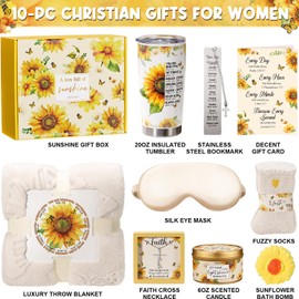 Christian Gifts for Women Faith, Religious Inspirational Gifts Sunflower Gifts for Women, Catholic Spiritual Gifts Christmas Birthday Gifts for Women Mom Sister Best Friends Grandma Wife w/ Blanket
