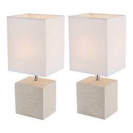 GLOBO LIGHTING Tischleuchte Schlafzimmer Stoffschirm Nachttischleuchte Keramik Modern Tischlampe Textil, weiß beige, 1x E14 Fassung, LxBxH 13x11x29 cm, 2er Set