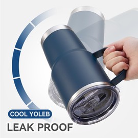 Cool Yoleb 30 oz Tumbler with Handle and Lid, Stainless Steel Tumblers Double Wall Vacuum Insulated Travel Mug Leak Proof Cup Keep Drinks Cold and Hot Navy, 1 Pack