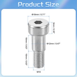 sourcing map 6Pcs 304 Stainless Steel Shoulder Bolt 12mm Shoulder Dia 16mm Shoulder Length M10 Thread Hex Socket Shoulder Bolts for Textile Hydraulic Injection Molding Machinery Industries