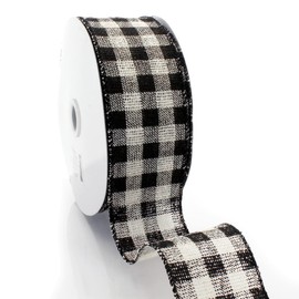 Ribbon Traditions Rustic Black/White Buffalo Plaid Burlap Wired Ribbon 2 1/2" by 25 Yards