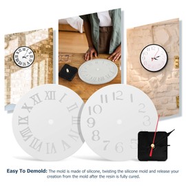 SEWACC Kit de 2 juegos de mecanismo de repuesto de silicona para pared grande de resina para fundición tú mismo, moldes de bricolaje, números arábigos, reloj redondo para con romanos