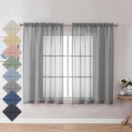 Aiyufeng - Cortinas transparentes grises de 45 pulgadas de largo, 2 paneles, cortinas cortas de lino para cocina, cortinas de ventana pequeñas, tratamiento de ventana con filtro de luz para café/baño