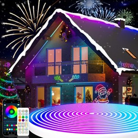 Smart Bluetooth LED Neon Strip Light 16.4FT Music Sync with APP Control Remote, Flexible Led Strips IP65 Waterproof for Indoor and Outdoor Lighting, Color Changing Ambient Light for Home Bedroom Gaming Room Studio  Living Room Christmas Party