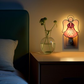 KUNDGLA Stained Glass Angel Night Lights Plug into Wall, Angel Bright Plug in NightLight, Suncatcher Embedded in Glass, Gift for Birthday Christmas Valentine Holidays - Pink Angel