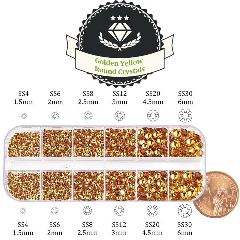 One Pack 2000 Pcs of Flatback Round Golden Yellow Rhinestones