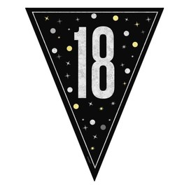 18th Birthday Black Flag Bunting Age 18 Silver Black Party Banner Decoration Garland Pennant Decor UP