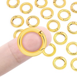 16 Pack Small Spring O Ring, Metal Key Ring Hook Mini Round Carabiner Clip for Dog Tag Clip Paracord Keyring Lanyard Keychain Ring Purse Charm Rings Clasps (11mm Gold)