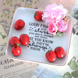 60pcs Strawberry Wood Beads BetterJonny Cute Wood Beads Natural Spacing Beads Circle Colored Loose Beads Home Party Festival Decoration Craft Beads (21mm)