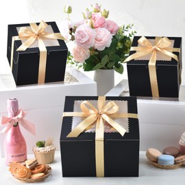 KPOSIYA 40pcs 6x6x5 inch Mini Cake Boxes with Cake Boards (20 Boxes & 20 Boards), 6 inch Small Cake Boxes with Lids，Cajas de mini pastel Bakery Boxes with Window for Christmas Thanksgiving