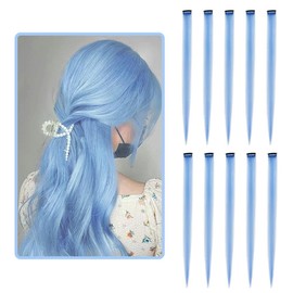 22 inch Colored Hair Extensions Straight Hairpiece,Multi-colors Clip in Hair Extensions Party Highlights, Hairpieces Hair Accessories for Girls Women Kids Gift (Haze Blue)