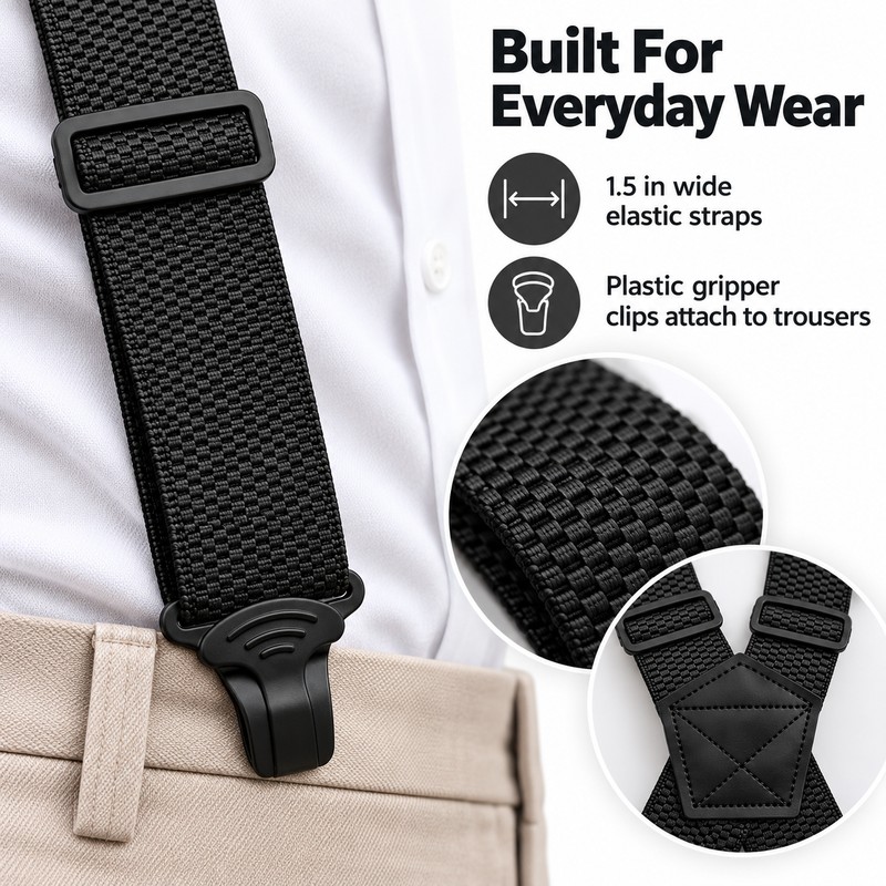 Heavy Duty Suspenders for Men – Adjustable 1.5-Inch Wide Elastic