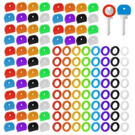 Fansunta 8 Assorted Colors Key Caps Covers Tags Set, 64 Pieces Plastic semicircular Key Covers 64 Pieces Plastic Key Identifier Coding Rings 2 Styles Key Toppers for House Keys Organization