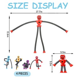 Pack of 4 Telescopic Suction Cup Robot, Sensory Robot Toy, Telescopic Suction Cup Toy Children, Robot with Extendable Arms, Party Gifts for Boys and Girls