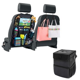 jdryhc Set of 3 Car Bin, Car Seat Organiser,hooks for Tidy Use, Foldable and Waterproof Car Accessories for Interior, Multipurpose Rubbish Bin with Lid, Adjustable Straps and Multiple Pockets