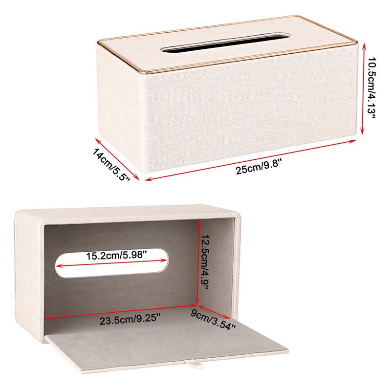 BTSKY Household Rectangular Linen Tissue Box with Decorative Gold Line