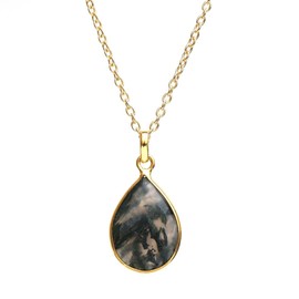Gempires Moss Agate Pear Shaped Teardrop Crystal Necklace, Bezel Pendant Necklace, Natural Gemstone Drop Necklace, Everyday Wear, Gift for Mom, Adjustable Length 16 + 2 inch