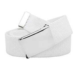 Build A Belt 1.25" Wide Silver Flip Top Belt Buckle with Canvas Web Belt (Boys Small White)
