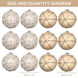 RoseCraft 3.14"/80MM Christmas Ball Ornaments, 12PCS Shatterproof Christmas Tree Hanging Decorations, for Rustic Farmhouse Home Party Indoor Thanksgiving Xmas Decor.