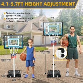 DWVO Basketball Hoop, Portable Basketball Hoop Outdoor, 4.1-5.7ft Pool Basketball Hoops & Goals Poolside for Various Ages, Easy Adjustable Height, Shatterproof Backboard
