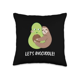 Let's Avocuddle Funny Sloth Hugging Avocado Let's Avocuddle Cute Lazy Sloth Animal Hugging Avocado Lover Throw Pillow, 16x16, Multicolor