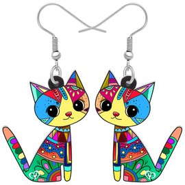 LONYOO Cute Cat Earrings Dangling Acrylic Anime Kitten Jewelry for Girls Women Lovers Anime Funny Gifts Charms (Multi)