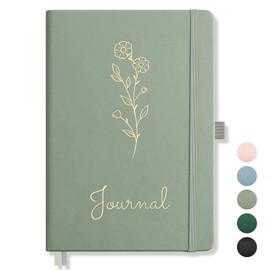 AUTEMPO A5 Notebook Journal Lined, Hardcover Note Book Leather Journals for Women, 192 Numbered Pages for Writing, 100gsm Lined Paper, for Men Work Office School,14.5 x 21cm, Sage Green