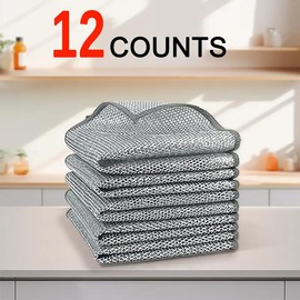 12 Counts Multipurpose Non-Scratch Wire Dishcloths – Reusable Dishwashing Rags for Wet & Dry Use, Kitchen Cleaning Cloth for Sinks, Pans & Dishes, Washable & Durable washing:_YS-01