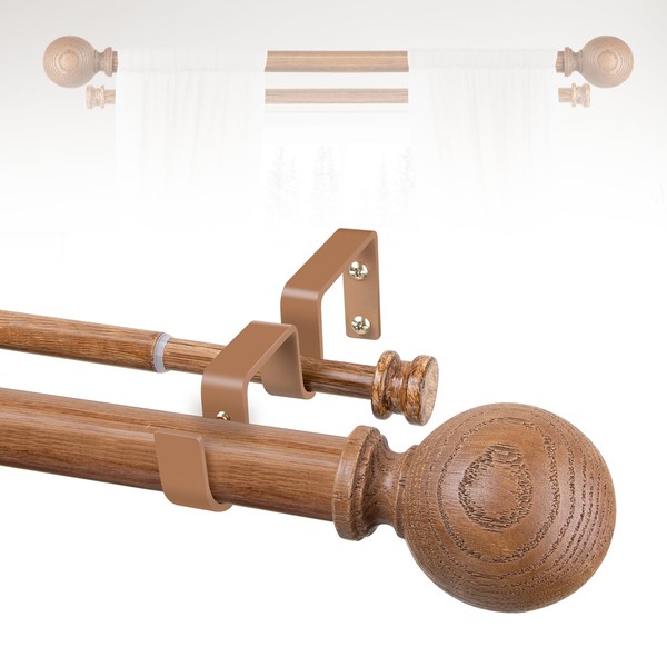 TANGWIN Wood Double Curtain Rods for Windows 36 to 88:Boho