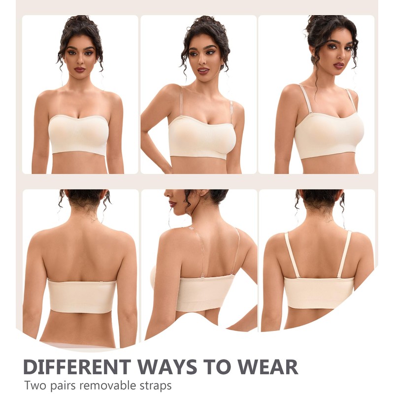 YHGV Strapless Bras for Women-Push-Up Non-Slip Bandeau Bra,Seamless Wirefree Padded